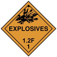 1.2 - Explosives which have a projection hazard (but NOT a mass explosion hazard); F - Articles which may mass detonate in a fire.