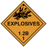 1.2 - Explosives which have a projection hazard (but NOT a mass explosion hazard); B - Articles which are expected to mass detonate very soon after fire reaches them.