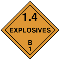 1.4 - Explosives which present no significant blast hazard; B - Articles which are expected to mass detonate very soon after fire reaches them.