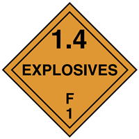 1.4 - Explosives which present no significant blast hazard; F - Articles which may mass detonate in a fire.