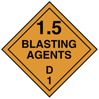 1.5 - Very insensitive explosives with a mass explosion hazard; D - Substances or articles which may mass detonate (with blast and/or fragment hazard) when exposed to fire.